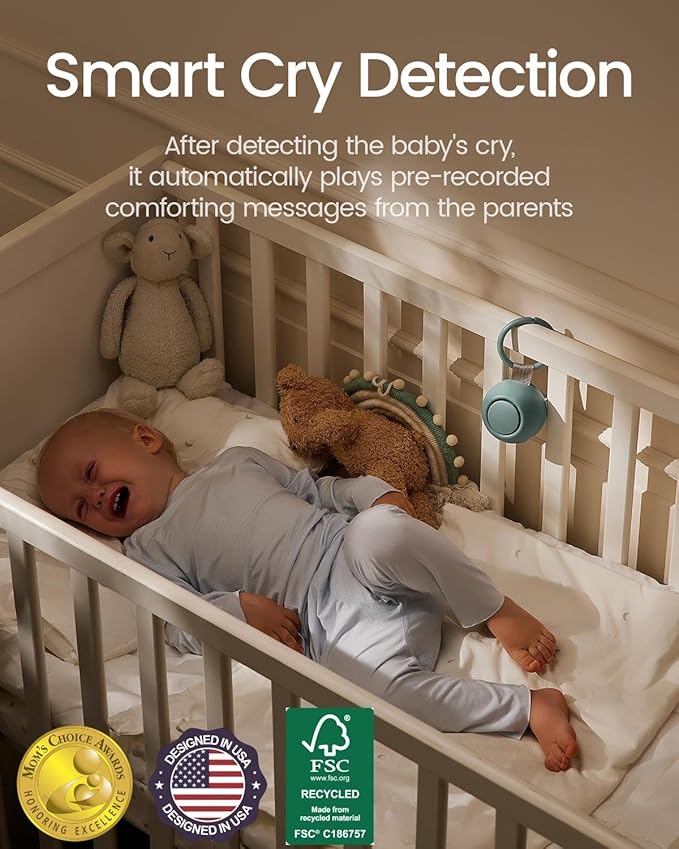 2025 Mom's Choice Awards, Portable Sound Machine for Baby Adult, AI Cry Detection, 18 Soothing Sound, Bluetooth Rechargeable White Noise Machine for Home Office Travel, Nursery Light, Cyan-CubbioJoy