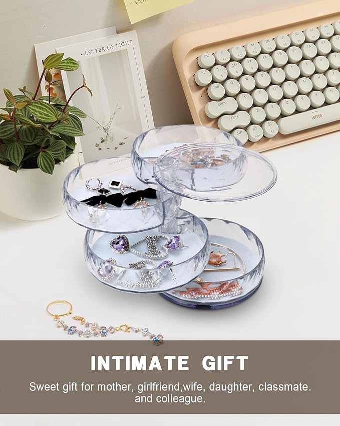 CONBOLA Acrylic Jewelry Organizer, Small Storage Box Jewelry Earring Holder for Women, 5-Layer Rotating Travel Jewelry Tray Case with Lid for Bracelet-CubbioJoy