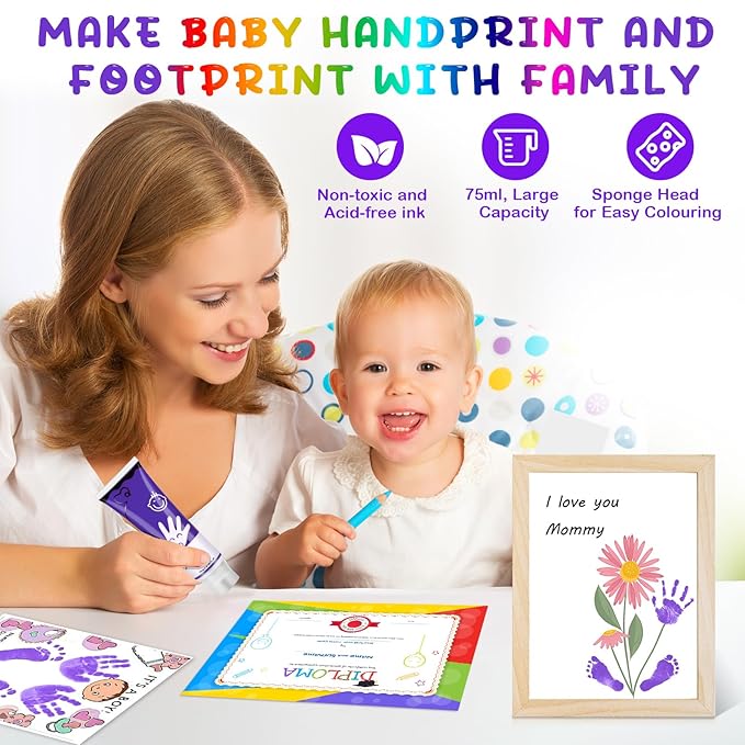 75ml Purple Baby Hand and Footprint Ink Kit, Baby Handprint Footprint Paint for Newborn Keepsake, Dog Cat Paw Print Kit, Washable, Non Toxic Acid-Free, Safe Gentle for Ideal New Mom Gifts-CubbioJoy