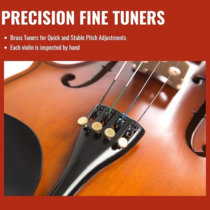 4/4 Full Size Violin for Adults - Solid Wood, Spruce Top, Maple Back, Pro Brazilwood Bow, Hard Case, Shoulder Rest, Electronic Tuner, Extra Strings & Rosin (MVA-800)-CubbioJoy