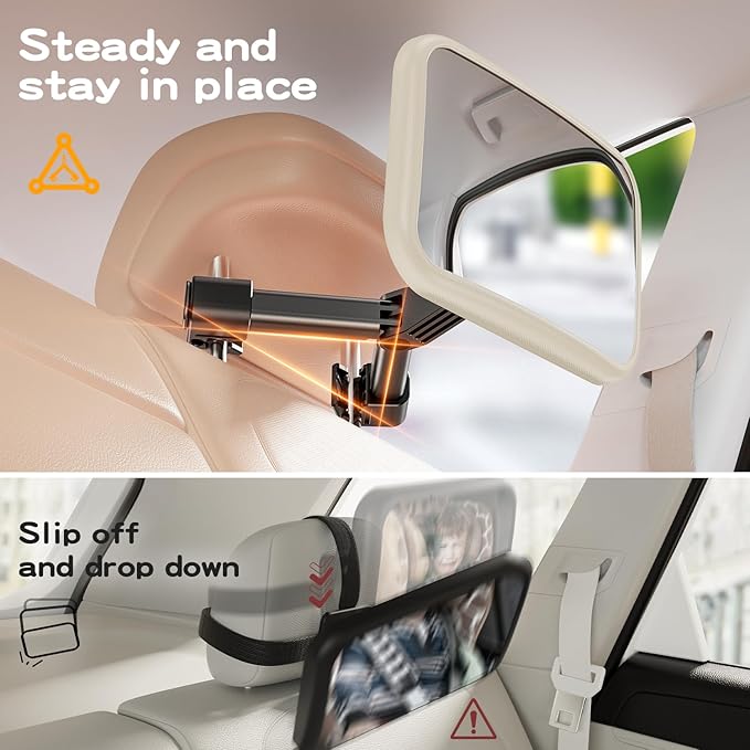 Baby Car Mirror for Baby Hook Clip Design Never Shake Baby Mirror for Car Seat Rear Facing Easy Install Crystal Clear View ShatterProof Crash Tested White-CubbioJoy