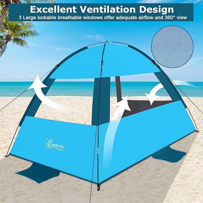 COMMOUDS Beach Tent Sun Shade for 3/4-5/6-7/8-10 Person, UPF 50+ Beach Sun Shelter Canopy Tent, Lightweight, Easy Set Up and Carry-CubbioJoy