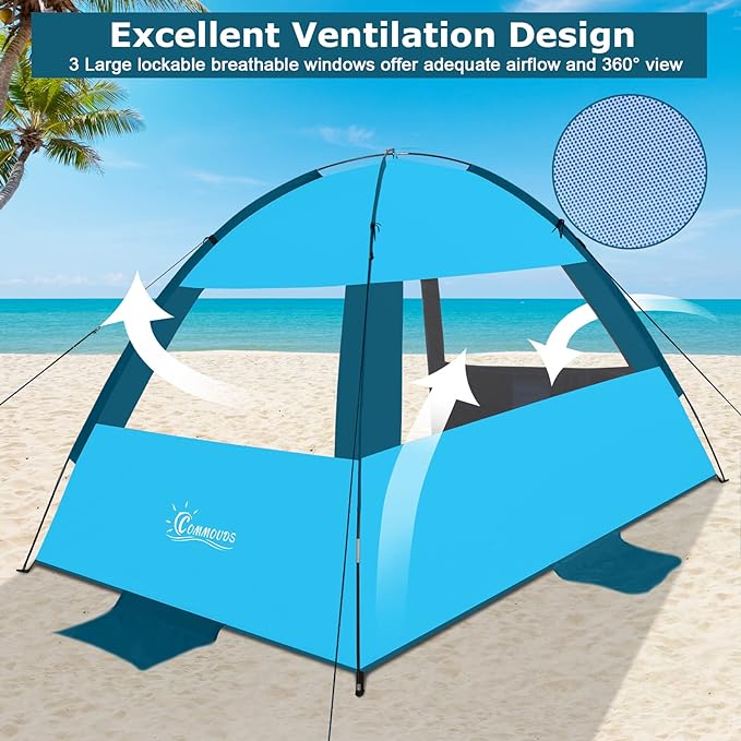 COMMOUDS Beach Tent Sun Shade for 3/4-5/6-7/8-10 Person, UPF 50+ Beach Sun Shelter Canopy Tent, Lightweight, Easy Set Up and Carry-CubbioJoy