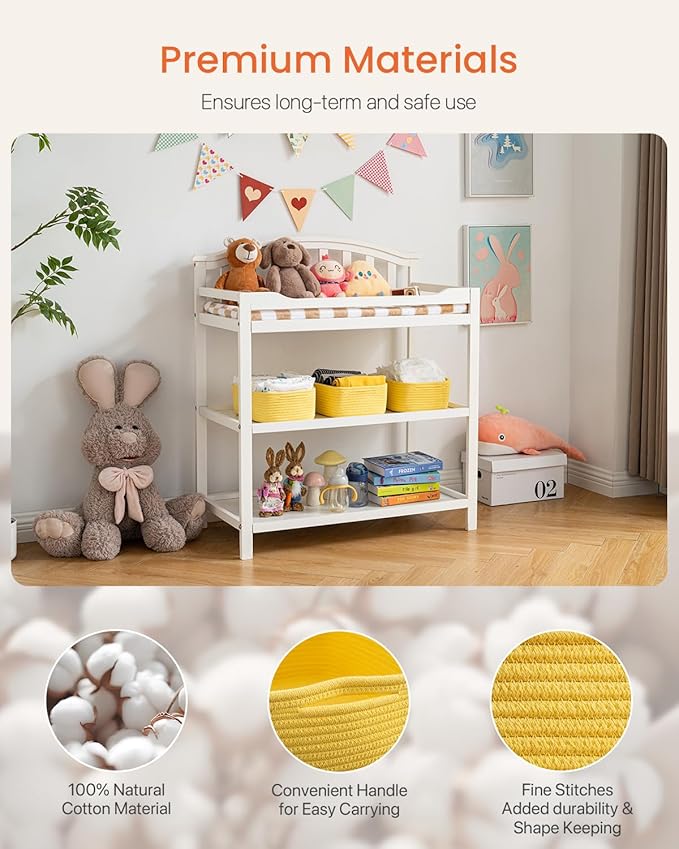 KALLAX Small Woven Basket, 12 x 8 x 4.5 Inches, Storage Basket for Organizing, Cute Small Rope Shelf Closet Cube Storage Bins Baskets for Shelves, Dog Toy Gift Baskets Empty, 3 Pack Yellow-CubbioJoy