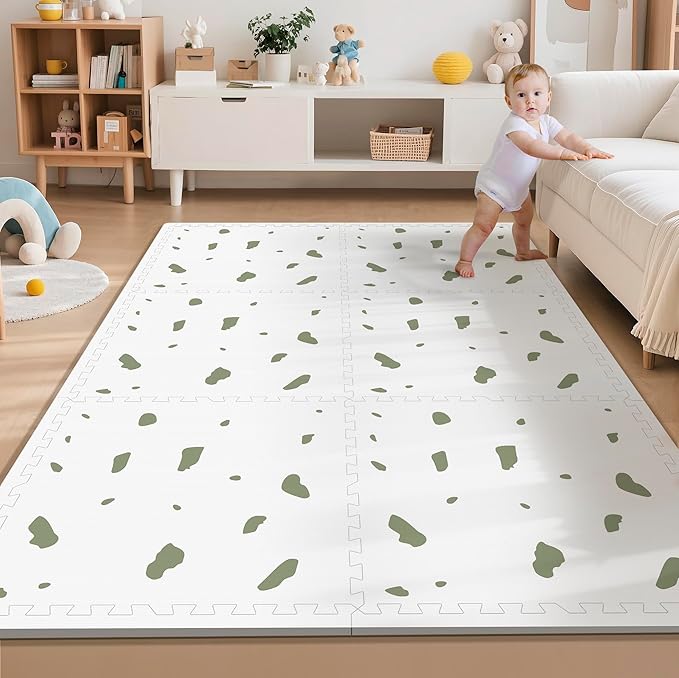 Baby Foam Play Mat-72”x 48” Baby Playmat,6-Piece Interlocking Foam Floor Tiles,Waterproof Crawling Mat,Puzzle Mat for Infants and Toddlers,Non Toxic Play Mat for Baby Tummy Time Mat(Spot)-CubbioJoy