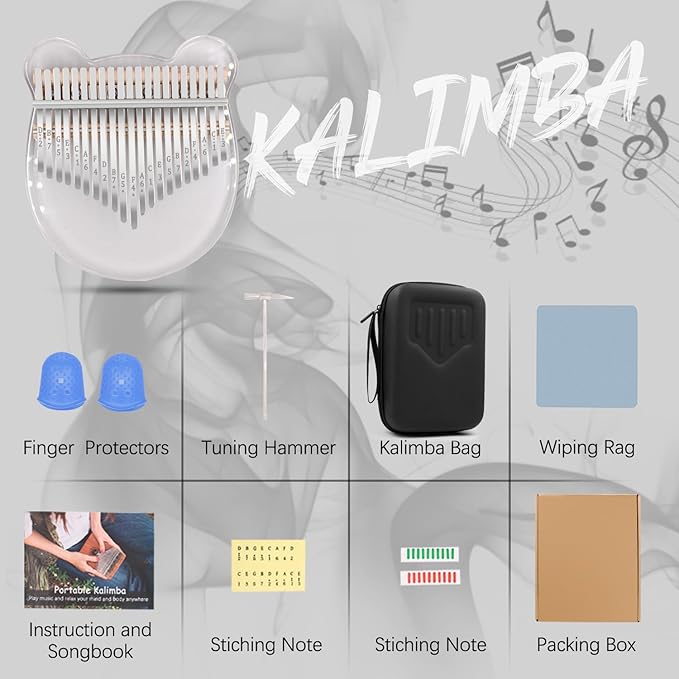 Acrylic Kalimba Thumb Piano,YUNDIE Portable 17/21 Keys Mbira Crystal Finger Piano, Musical Instruments Birthday Gift for Kid Adult Beginners Professional(Clear) (21 Keys)-CubbioJoy
