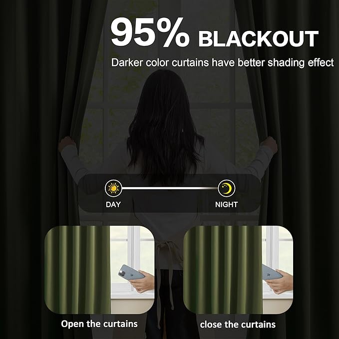 KEQIAOSUOCAI Dark Olive Pinch Pleated Curtains 45 Inches Long for Short Windows, Room Darkening Blackout Curtain Drapes for Bedroom 40 x 45 Inch -2 Panels-CubbioJoy