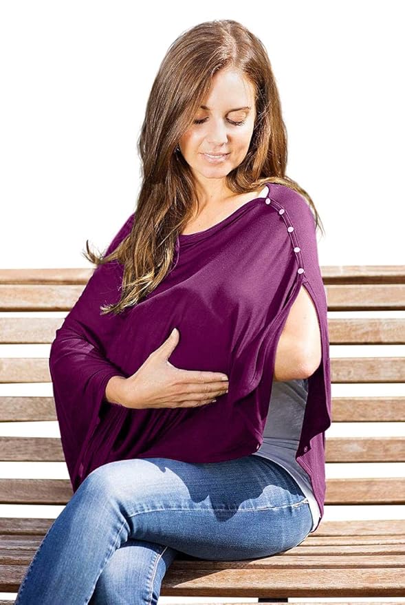 Byrd & Blume Maternity Nursing Cover Breathable Lightweight Breastfeeding Cover Wrap Shawl Scarf Poncho Full 360 (Aubergine, One size)-CubbioJoy
