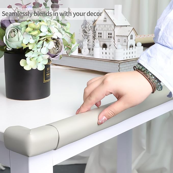 2 Pack L Shape Extra Thick Furniture Table Edge Protectors Foam Baby Safety Bumper Guard 16.4 Ft, Hearth Cushion, for Table, Fireplace, Countertop(with 8 Corners) (Gray)-CubbioJoy