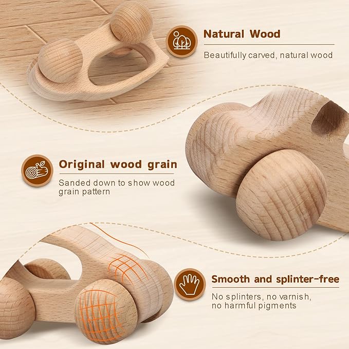 TOY Life Wooden Toys Cars, Montessori Toys for Babies 0-6-12 Months, Rattle Toy Cars for Toddlers 1-3, Christmas Wooden Baby Toys Gift 1 Year Old, Baby Boy Nursery Decor, 1 Year Old Boy Birthday Gift-CubbioJoy