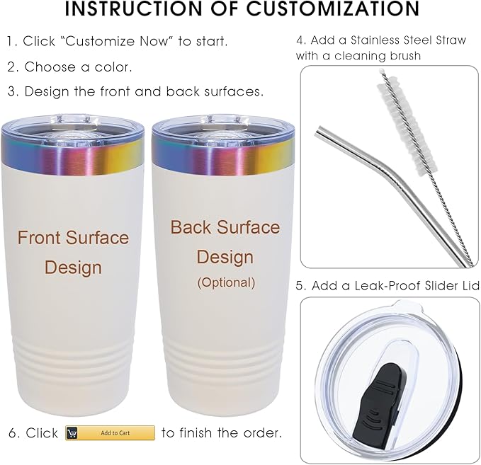 iProductsUS Personalized Tumblers with Lid and Straw, 20oz ION-Plated Stainless Steel Engraved Custom Cup with Name Text, Customized Mothers Day Gifts for Mom, Her, Christmas Birthday (Prism Colors)-CubbioJoy