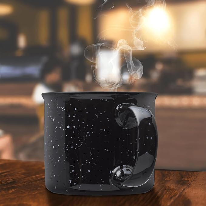 DISCOUNT PROMOS Ceramic Campfire Coffee Mugs 13 oz. Set of 10, Bulk Pack - Perfect for Tea, Espresso, Cappuccino, Hot Cocoa - Black-CubbioJoy