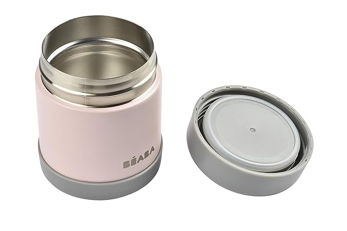 Beaba Stainless Steel Insulated Food Jar 10 oz, Kids Thermos, Lunch Containers, Leakproof, Wide Opening, Suitable for Hot and Cold Foods (Rose)-CubbioJoy