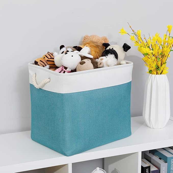 Bidtakay Storage Baskets Extra Large 17x12x15 In Teal Blue Nursery Toy Baskets Fabric Long Shelf Baskets for Organizing Set of 2 Linen Closet Bins for Shelves Decorative Blanket Basket Living Room-CubbioJoy