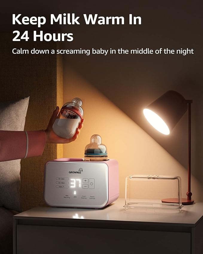 Baby Bottle Warmer, Gronwsy 8-in-1 Fast Milk Warmer with Timer Breastmilk or Formula, Fits 2 Bottles, Accurate Temperature Control, with Defrost, Sterili-zing, Keep, Heat Baby Food Jars Function-CubbioJoy