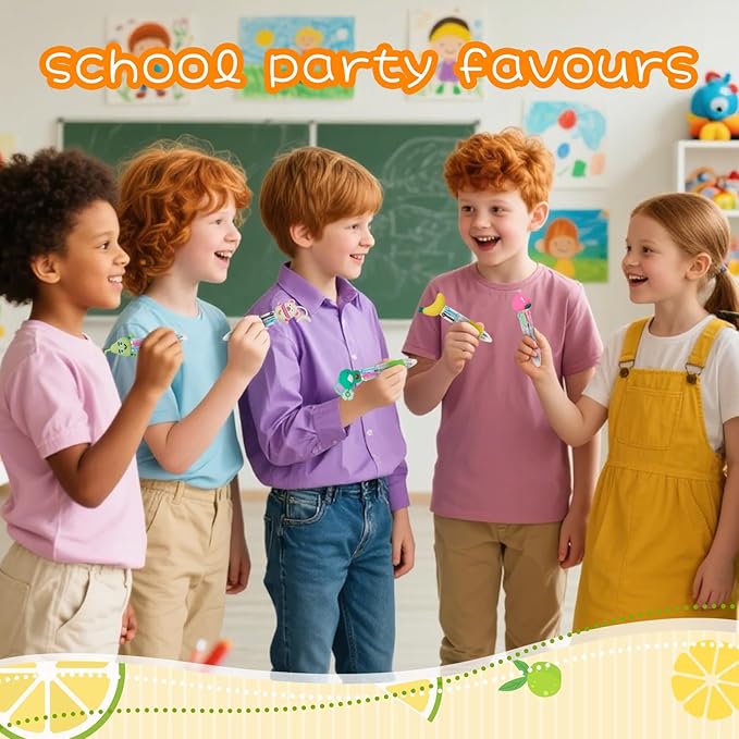 30Pcs Mini Multicolor Pens in One 4-in-1 Cute Pens Bulk for Kids, Ballpoint Pen for Birthdays and Children's Parties, Fun Gifts Assorted Ink Kawaii Pen(Fruits and Animals)-CubbioJoy