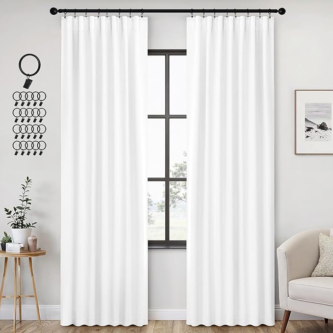 ANRODUO Back Tab Blackout Curtains for Bedroom Living Room, Rod Pocket Pinch Pleated Thermal Insulated Room Darkening Curtains 84 Inches Long 2 Panels, White, 42 x 84 Inch-CubbioJoy