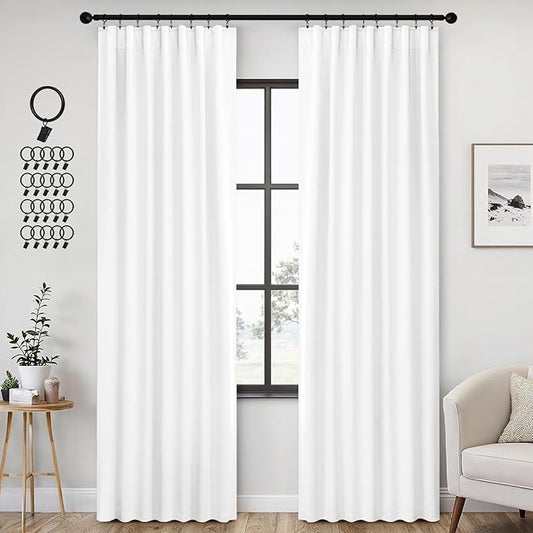 ANRODUO Back Tab Blackout Curtains for Bedroom Living Room, Rod Pocket Pinch Pleated Thermal Insulated Room Darkening Curtains 84 Inches Long 2 Panels, White, 42 x 84 Inch-CubbioJoy