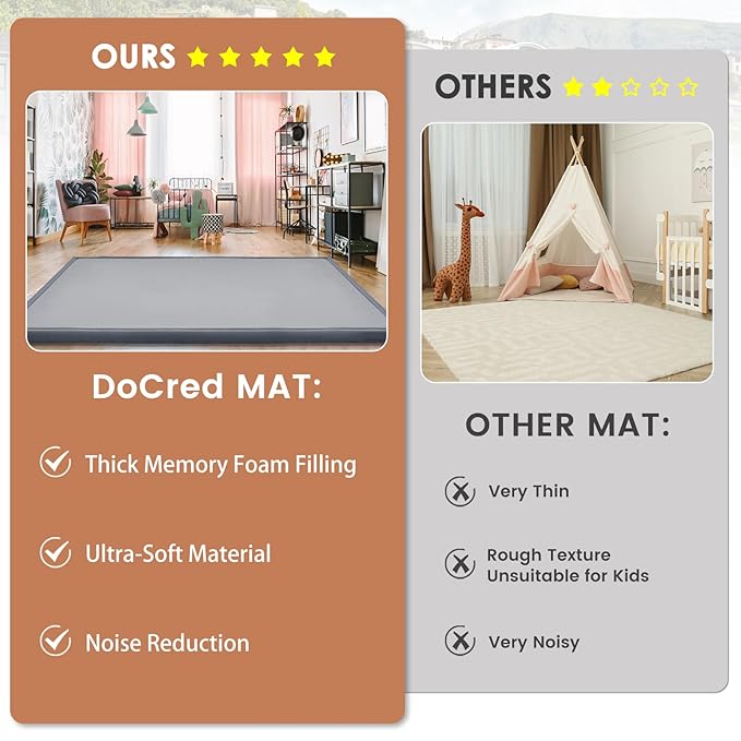 Baby Play Mat for Floor - 1.4" Thick Memory Foam Rug, 70"x59" Playpen Tummy Time Mat, Soft Velvet Nursery Rug, Large Padded Crawling Mats, Cushioned Pads for Playroom Toddlers, Infants, Yoga, Tatami-CubbioJoy