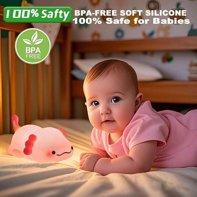 DREAMING MY DREAM Cute Axolotl Night Light, LED Squishy Novelty Animal Night Lamp, 3 Level Dimmable Nursery Nightlight for Breastfeeding Toddler Baby Kids Decor, Cool Gifts Kids (Axolotl)-CubbioJoy