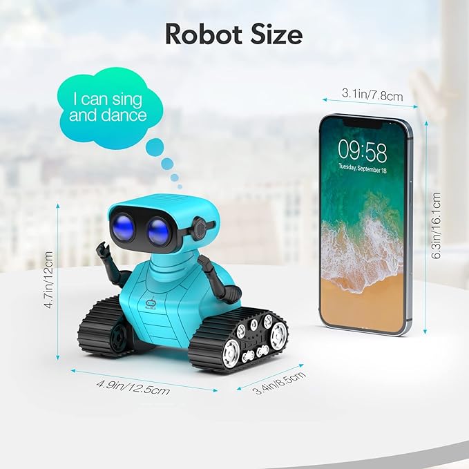 ALLCELE Robot Toys, Rechargeable RC Robots for Kids Boys, Remote Control Toy with Music and LED Eyes, Gift for Children Age 3 Years and Up - Blue-CubbioJoy