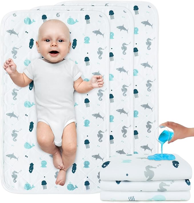 Changing Pad Liner Quilted Waterproof, Baby Changing Pad, Changing Table Pads, Anti Slip & Washable Baby Changing Mat, 27" x 14", 3 Pack-CubbioJoy