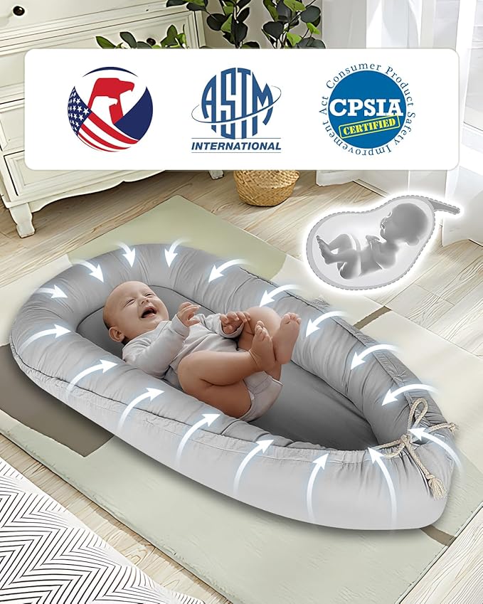 Baby Lounger - Infant Lounger for Newborn 0-24 Months, Pure Cotton Breathable Baby Nest Lounger Cover, Newborn Essentials for Baby Boys & Girls, Portable Baby Lounger for Home and Travel-CubbioJoy