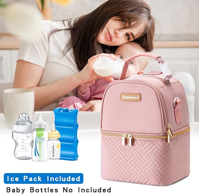 Breastmilk Cooler Bag with Ice Pack & Mat Fit 6 Bottles Up to 9 Ounce, Baby Bottle Cooler Bag for Moms, Daycare & Travel, Black-CubbioJoy