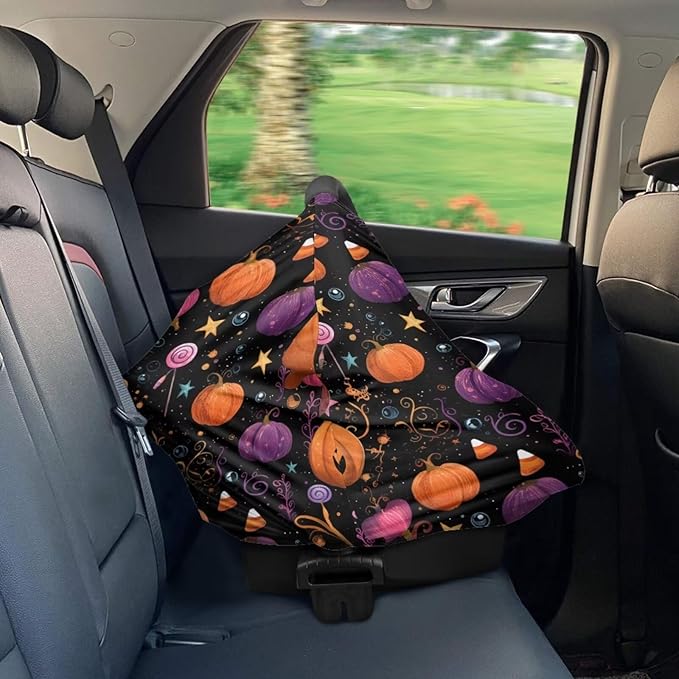 Binienty Infant Carseat Canopy, Cute Halloween Pumpkin Nursing Cover Soft Breathable Baby Car Seat Covers, Gifts for Mom Lover Wife-CubbioJoy