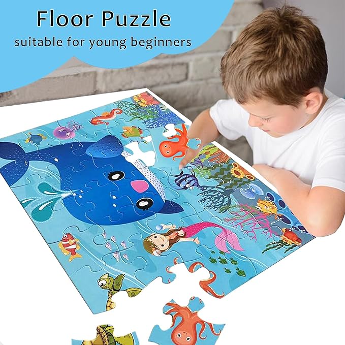 Jumbo Floor Puzzle for Kids, Large Jigsaw Puzzles 35 Piece for Kids Ages 3-5,Preschool Learning & Education Toys, Gifts for 4-8 Year Old Boys and Girls (Marine Animals)-CubbioJoy