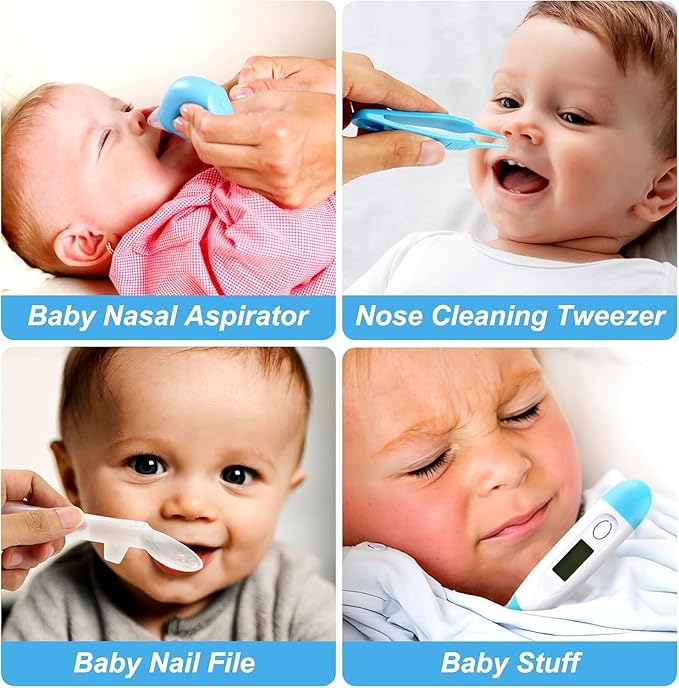 Baby Grooming Kit, Infant Safety Care Set with Hair Brush Comb Nail Clipper Nasal Aspirator,Baby Essentials Kit for Newborn Girls Boys (Blue)-CubbioJoy