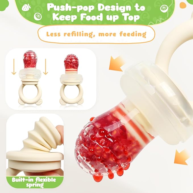 Bear Baby Fruit Food Feeder & Mini Freezer Nibble Tray Combo, 2 Pack Breastmilk Popsicle Molds for Baby Teething Relief, BPA Free Silicone Feeder for Safe Infant Self Feeding, Dishwasher Safe-CubbioJoy