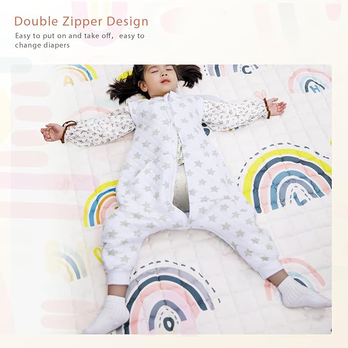 Baby Toddler Sleep Sack with Feet 2.5 TOG Winter, Wearable Blanket with Legs, Toddler Sleeping Sack Long Sleeve (Greystar, 3T-5T)-CubbioJoy