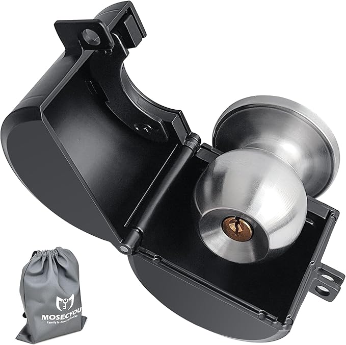 Door Knob Lockout Device, All-Metal Adjustable Version, Cover to Disable Doorknob, Prevents Turning of Knob & Block Access to Keyhole, Safety Extra Lock for Kids/Elderly/Bedroom No Drill-CubbioJoy