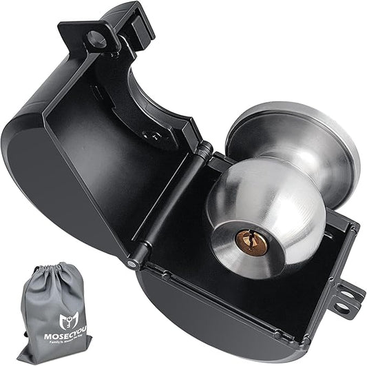 Door Knob Lockout Device, All-Metal Adjustable Version, Cover to Disable Doorknob, Prevents Turning of Knob & Block Access to Keyhole, Safety Extra Lock for Kids/Elderly/Bedroom No Drill-CubbioJoy