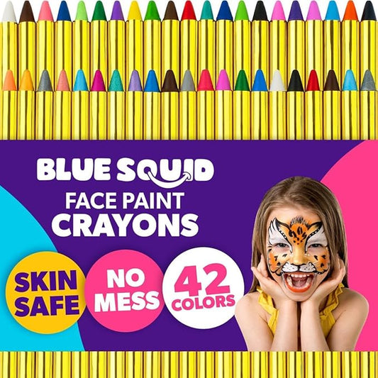 Blue Squid Face Paint Crayons for Kids - 42pcs XL Non-Toxic, Washable Body Paint Crayons - Our Face Painting Kit Makeup Sticks are Easy to Use, Safe for Sensitive Skin and Perfect for a Kids Party-CubbioJoy