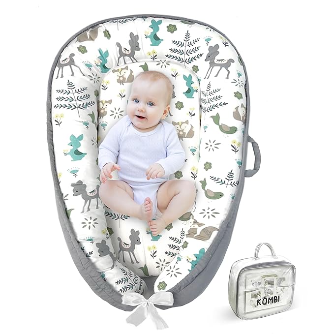 Baby Lounger - Baby Lounger for Newborn 0-24 Months, Breathable, Soft Cotton Baby Nest, Portable Infant Lounger for Home & Travel, Newborn Essentials Gift (Grey Deer)-CubbioJoy