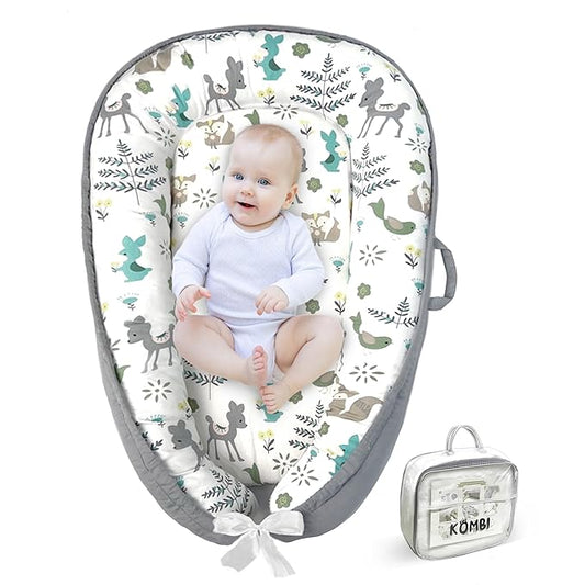 Baby Lounger - Baby Lounger for Newborn 0-24 Months, Breathable, Soft Cotton Baby Nest, Portable Infant Lounger for Home & Travel, Newborn Essentials Gift (Grey Deer)-CubbioJoy