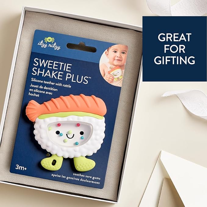 Itzy Ritzy Silicone Rattle Teether– BPA-Free Silicone Teether with Rattle for Babies & Toddlers – Features a Gentle Rattle Sound, Colorful Beads & Multiple Textures (Sushi)-CubbioJoy