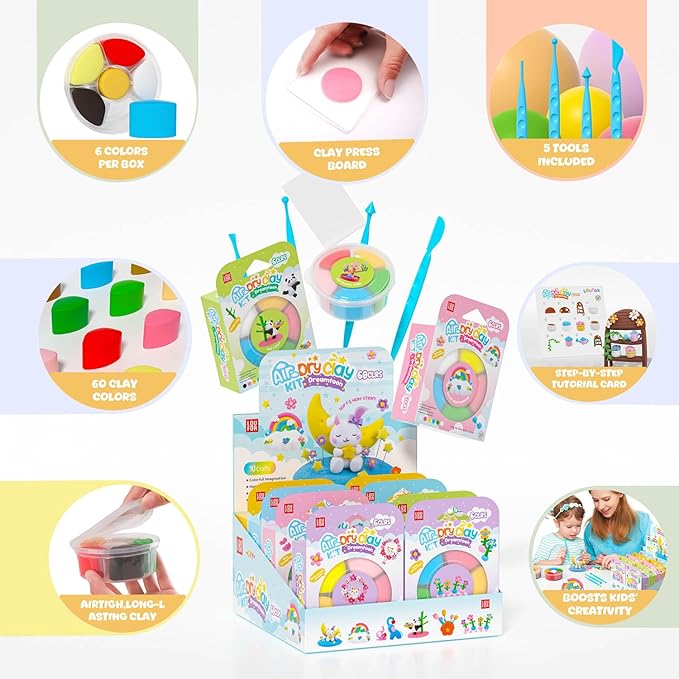 Air Dry Clay Kit - Modeling Clay for Kids 10 Boxes mit Sculpting Tools und Tutorials, Ultra Light & Soft, Safe & Non-Toxic, DIY Model Magic Clay,Creative Crafts Toys Gifts for Girls Boys 3+ Years Old-CubbioJoy