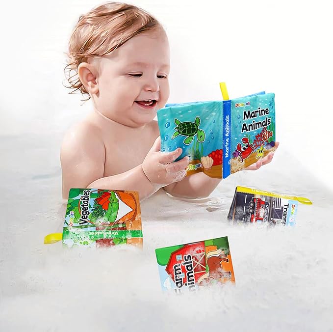 Dr.Rapeti Soft Cloth Books Baby Books Bath Books 8-Pack for Baby Infant Toddler Kid Crinkle Washable Chewable Early Educational Preschool Learning Giftable-CubbioJoy