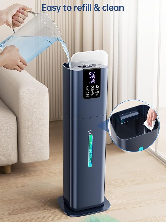 8L Smart Humidifiers for Bedroom Large Room, 2.1Gal Cool Mist Top Fill Diffuser Ambient Light, App & Remote Control, 3 Mist Modes, Quiet Humidifier for Home Office Plant (Blue)-CubbioJoy