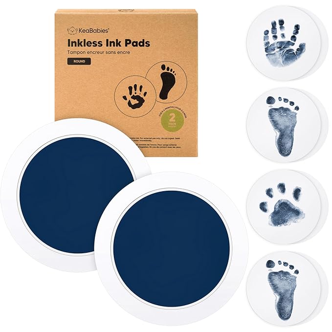 2-Pack Round Inkless Baby Hand and Footprint Kit - Mess Free Ink Pad for Newborn Keepsake, Dog Nose & Paw Print Kit, Clean Touch Ink Pad for Baby Hand & Footprints, Ideal New Mom Gifts (Navy)-CubbioJoy