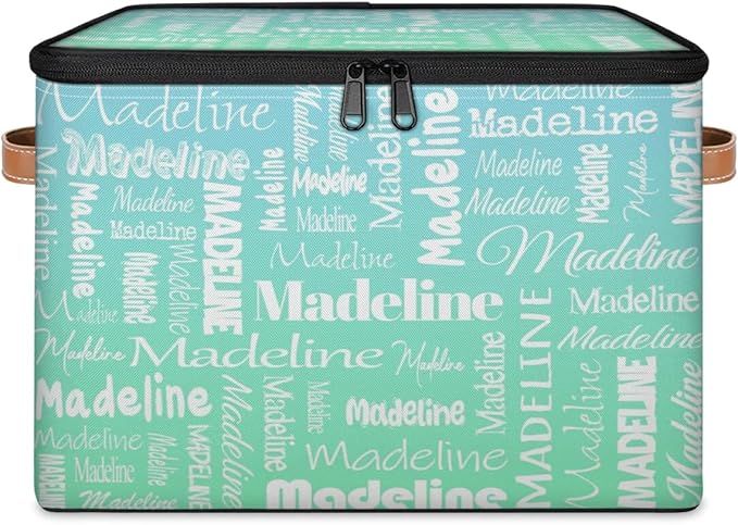 Custom Storage Basket with Name, Personalized Storage Bins with Zipper Lid, Foldable Fabric Storage Box Large capacity with Handle Bright Green Blue-CubbioJoy