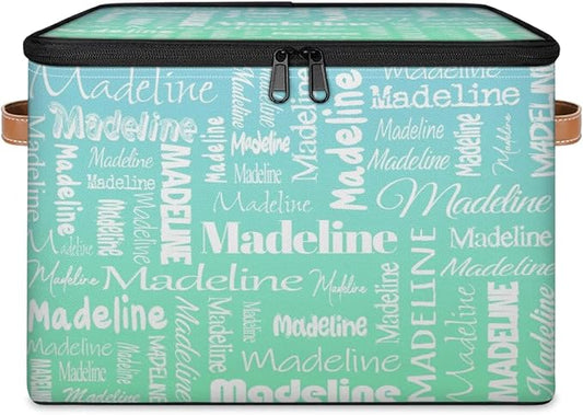 Custom Storage Basket with Name, Personalized Storage Bins with Zipper Lid, Foldable Fabric Storage Box Large capacity with Handle Bright Green Blue-CubbioJoy