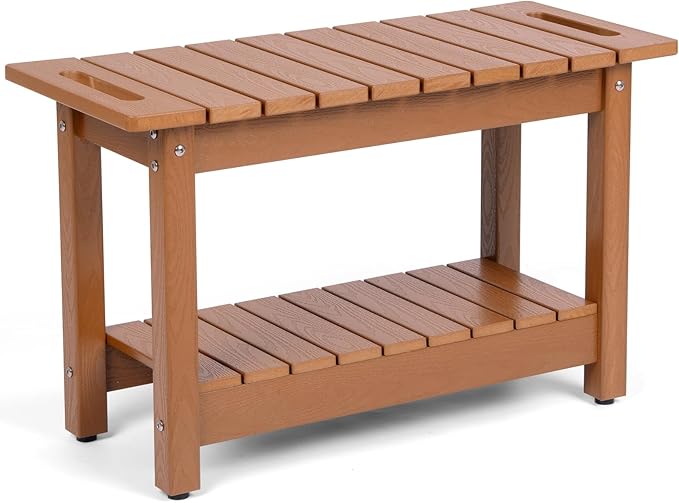 30" Shower Bench, Waterproof Poly Lumber Shower Stool for Shaving Legs, Shower Chair Seat Holds up to 400lbs, Bathroom Bench for Inside Shower, Non-Slip (Brown)-CubbioJoy