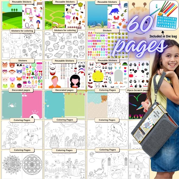 Activity Book for Girls and Boys - Premium Case Includes Large 60-page - 420 Stickers, Rainbow Scratch Papers, Reusable Stickers, Coloring Pencils, Numbers and Letters Stencil - Educational Toys Gift-CubbioJoy