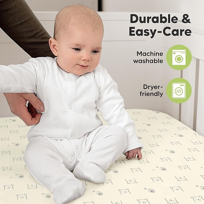 KeaBabies 2-Pack Organic Crib Sheets for Boys, Girls - 52x28 Fitted Crib Mattress Sheet Neutral, Breathable Jersey Cotton Cover for Baby Bed, Toddler Mattress, Soft & Cute Prints (Bumble Bear)-CubbioJoy