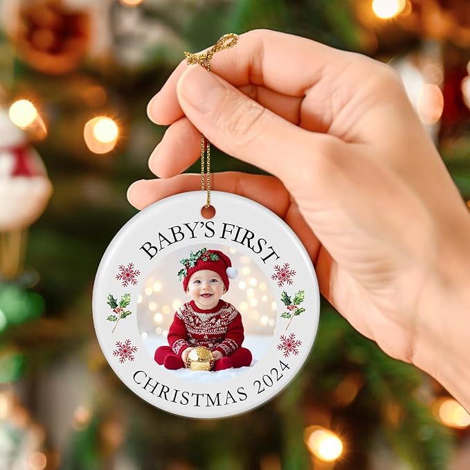 Baby's First Christmas Ornament 2025, Personalized Photo Ornaments for Christmas Tree, Custom Name Keepsake Ornament for Newborn, New Baby Gift, Xmas Tree Decoration-CubbioJoy