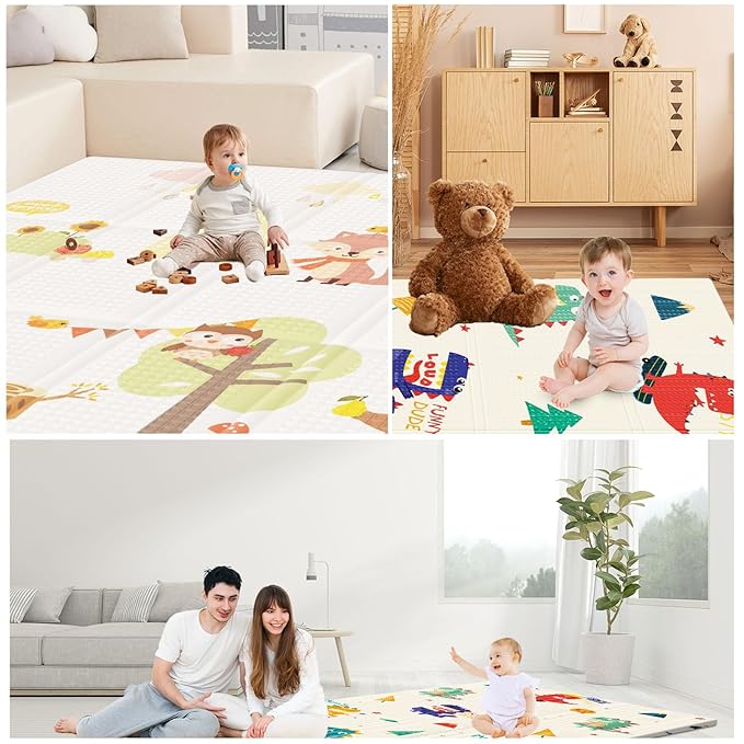 Baby Play Mat, 74 x 50 Inch Play Mat Perfect for Use Baby Playpen, Foldable Baby Foam Playmat for Floor, Portable Waterproof Activity PlayMats for Babies, Infants and Toddlers-CubbioJoy
